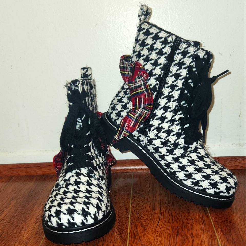 Rozey Black And White Combat Boots
